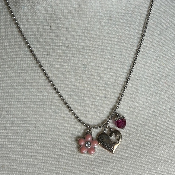 Brighton Flourish Heart Necklace Triple Charm Silver Plated Chrystal 20" - Picture 1 of 10